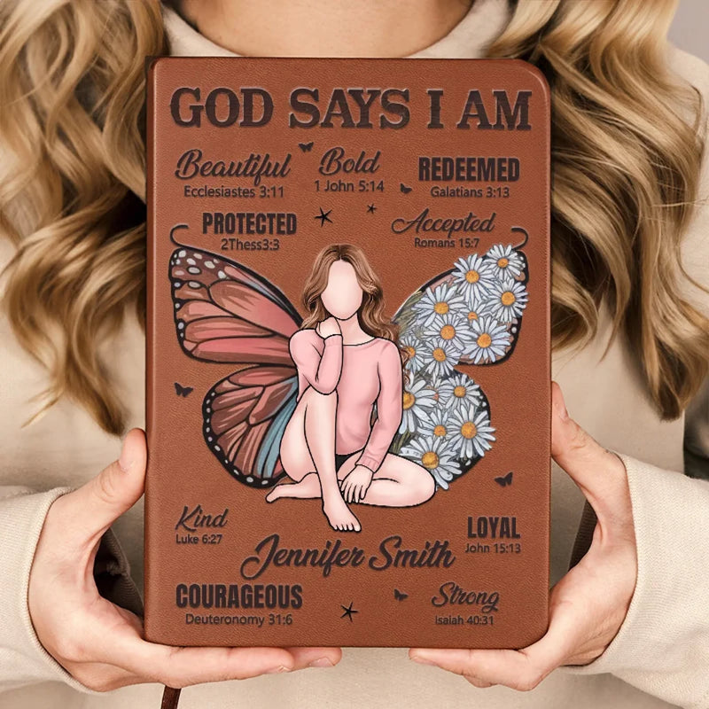 I Am As Strong As God Says - Family Personalized Custom Leather Journal - Gift For Yourself, Best Friends, Siblings, Family Members