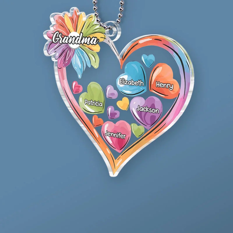 Custom Name Grandma Heart Family Gifts - Personalized Car Ornament