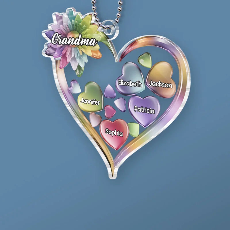 Grandkids Keep The Heart Young - Family Personalized Custom Car Ornament - Acrylic Custom Shaped - Gift For Mom, Grandma