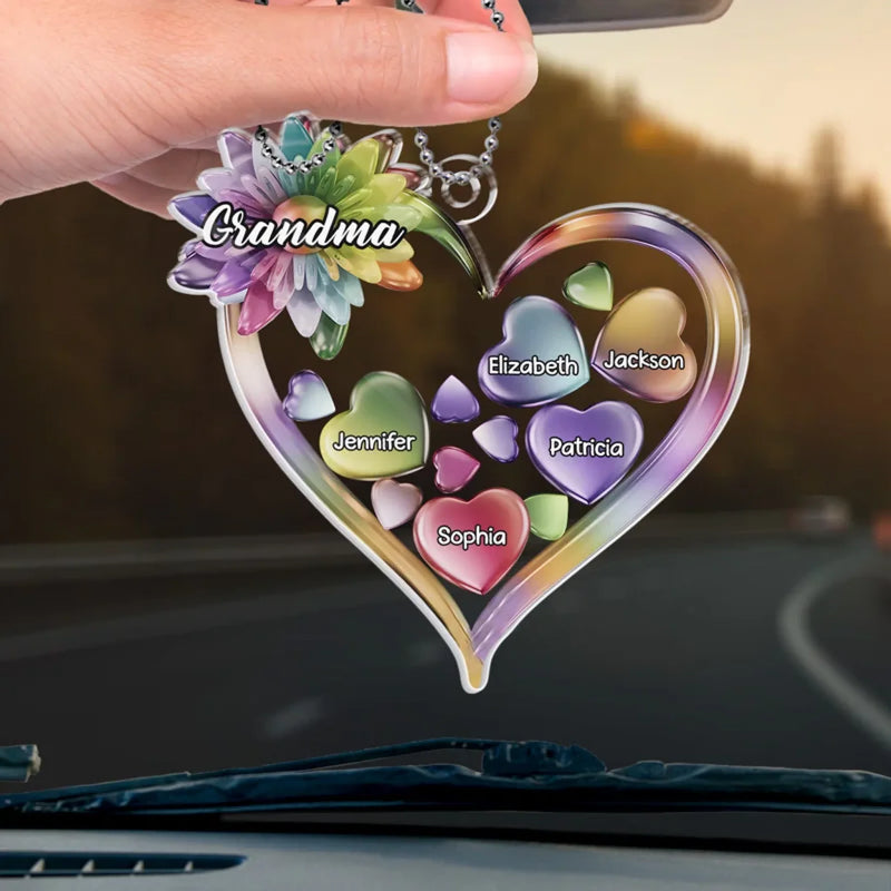 Grandkids Keep The Heart Young - Family Personalized Custom Car Ornament - Acrylic Custom Shaped - Gift For Mom, Grandma