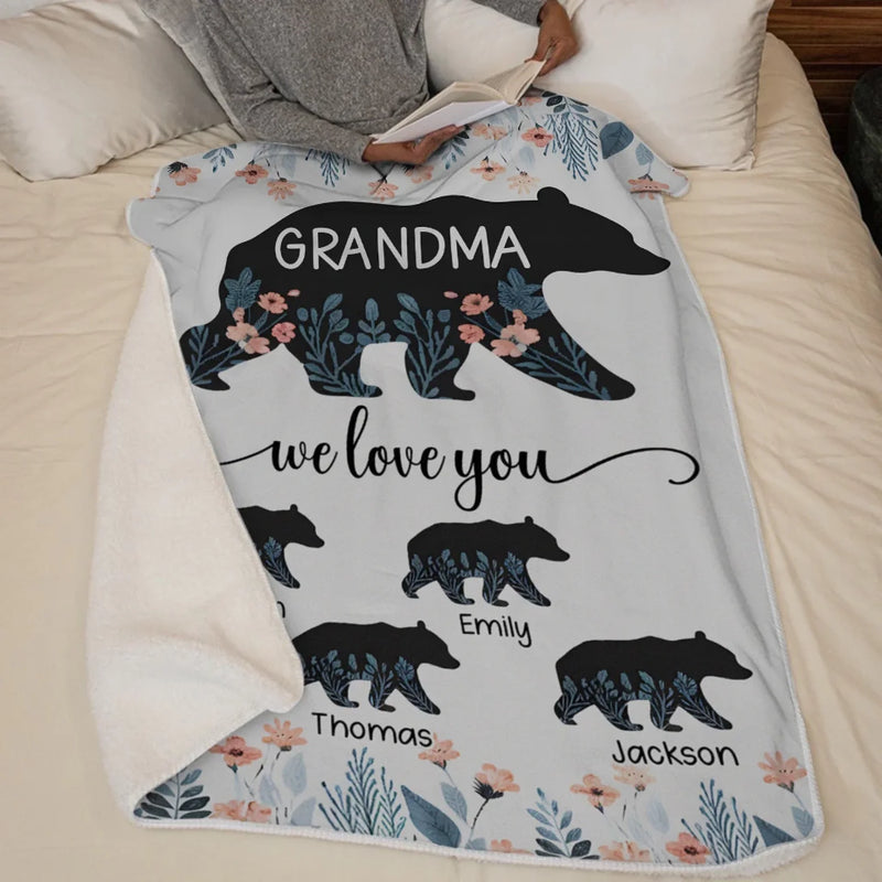 Custom Name Grandma Bear Gifts for Grandmas - Personalized Blanket