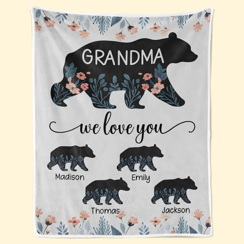 Custom Name Grandma Bear Gifts for Grandmas - Personalized Blanket