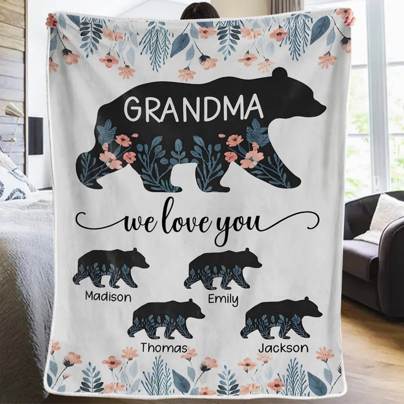 Custom Name Grandma Bear Gifts for Grandmas - Personalized Blanket