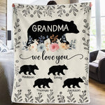 Custom Name Bear Gifts for Grandma - Personalized Blanket