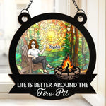 Custom Name Fire Pit Campfire Decor - Personalized Suncatcher Ornament