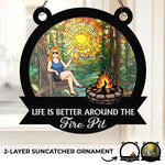Custom Name Fire Pit Campfire Decor - Personalized Suncatcher Ornament