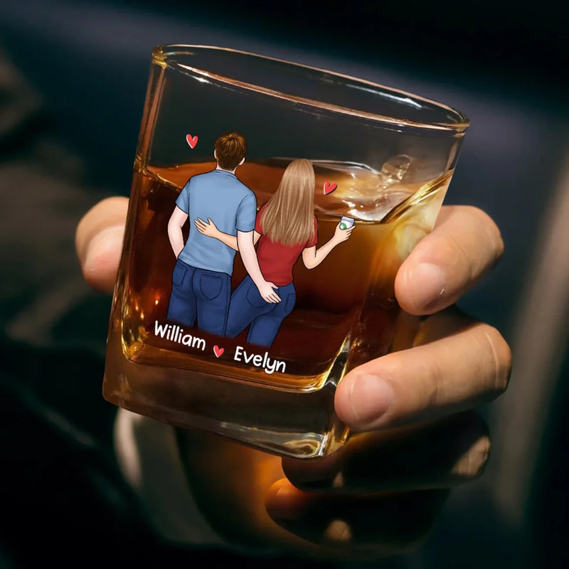 Custom Name Funny Couple Gifts - Personalized Square Whiskey Glass