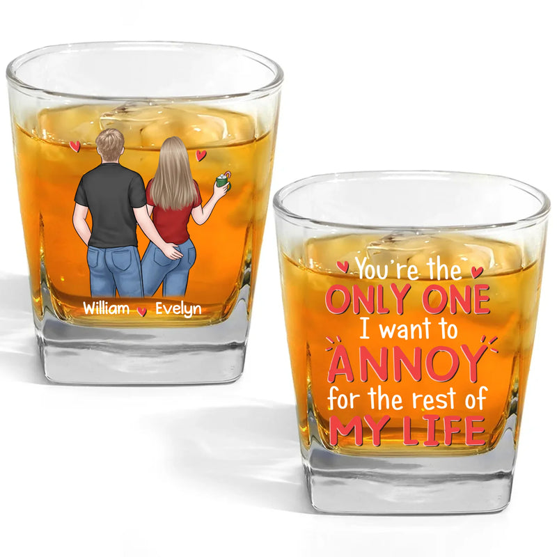 Forever Annoyingly In Love With You - Couple Personalized Custom Square Whiskey Glass - Gift For Husband Wife, Anniversary