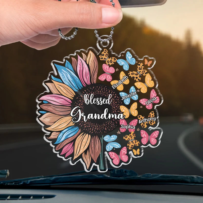 Custom Name Sunflower Grandma Gifts - Personalized Car Ornament