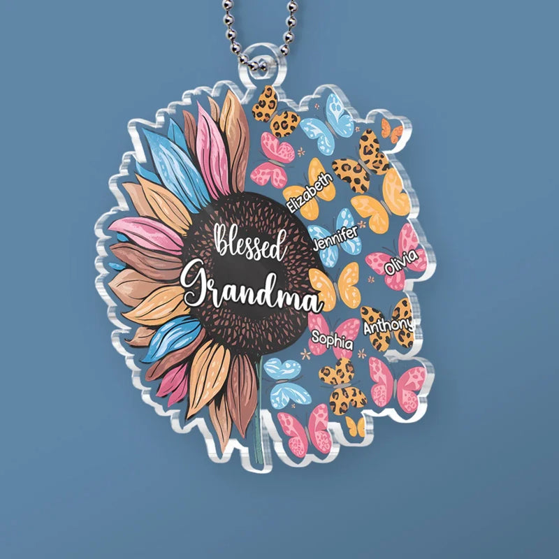 Custom Name Sunflower Grandma Gifts - Personalized Car Ornament