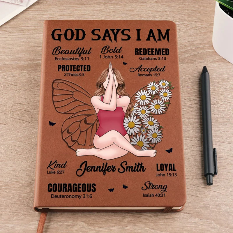 Custom Name Christian Faith Gifts for Women - Personalized Leather Journal