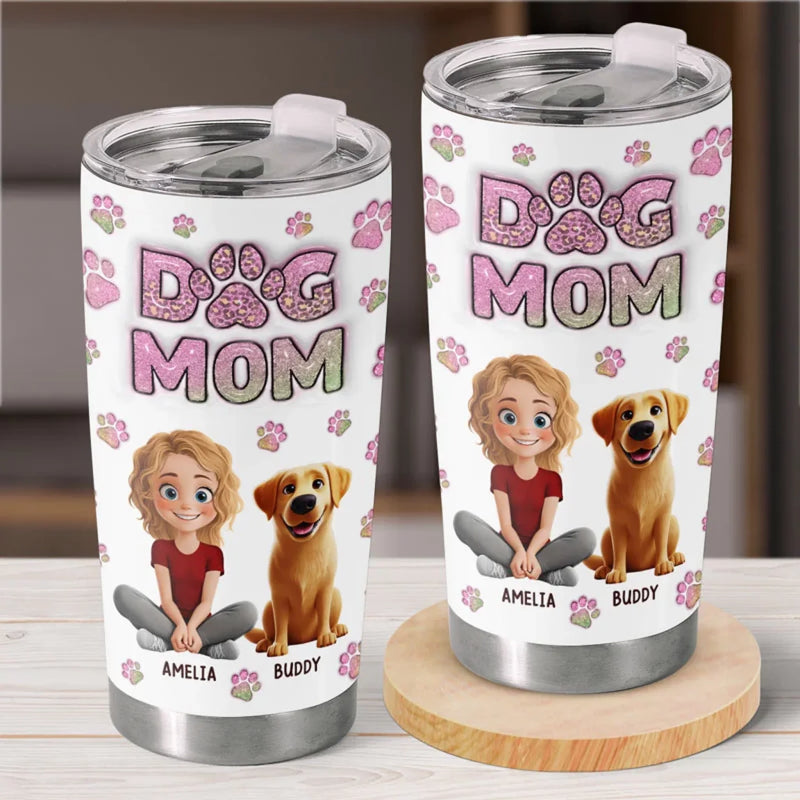 Custom Name Dog Mom Gifts for Dog Lovers - Personalized Tumbler