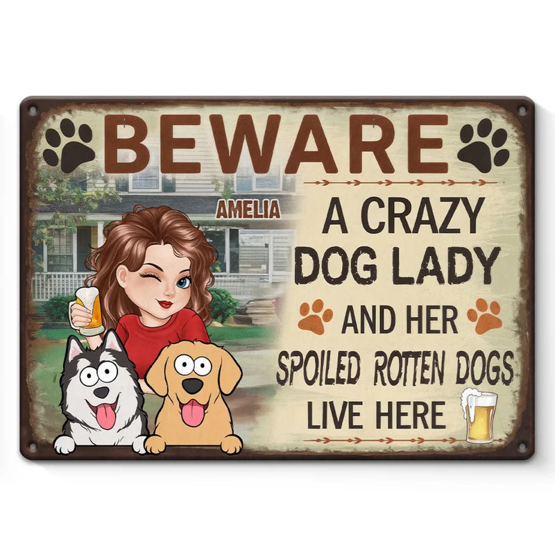 Custom Name Crazy Dog Lady Gifts for Dog Lovers - Personalized Metal Sign