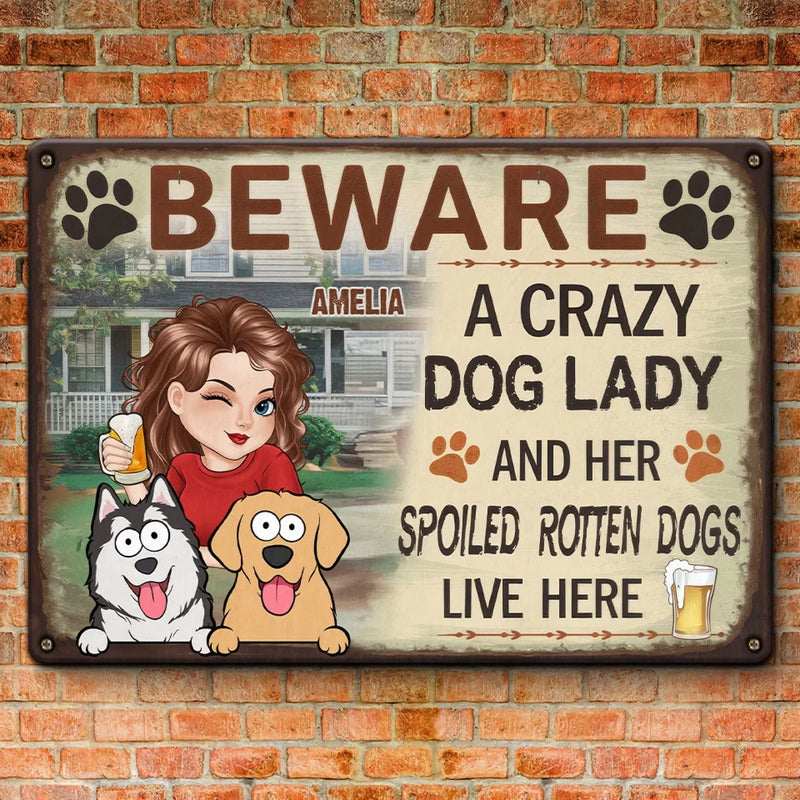 Custom Name Crazy Dog Lady Gifts for Dog Lovers - Personalized Metal Sign