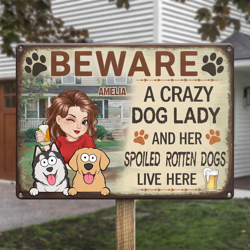 Custom Name Crazy Dog Lady Gifts for Dog Lovers - Personalized Metal Sign