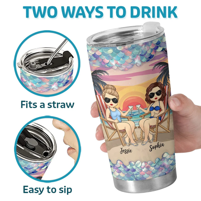 Waves, Wine, And My Partner In Crime - Bestie Personalized Custom Tumbler -  Gift For Best Friends, BFF, Sisters