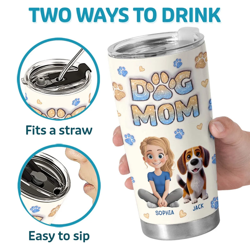Four Paws, One Heart - Dog & Cat Personalized Custom 3D Inflated Effect Printed Tumbler - Gift For Pet Owners, Pet Lovers