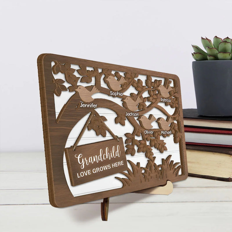 Custom Name Grandchild Family Tree Gifts for Grandparents - Personalized Wooden Plaque