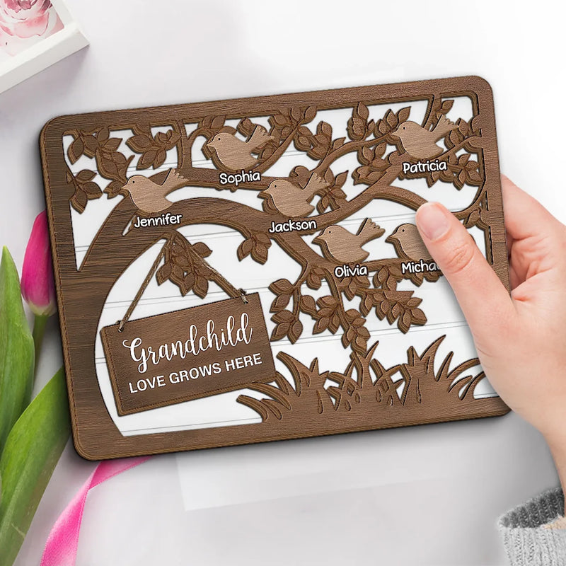 Custom Name Grandchild Family Tree Gifts for Grandparents - Personalized Wooden Plaque