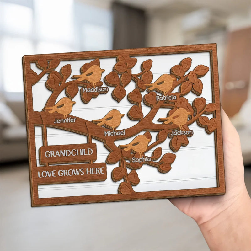 Love Knows No Bounds - Family Personalized Custom 2-Layered Wooden Plaque With Stand - Gift For Mom, Grandma