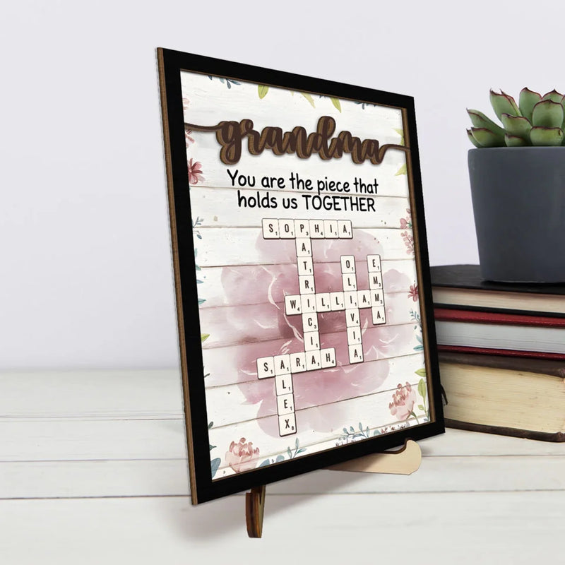 Grandmas Are The Glue That Holds Families Together - Family Personalized Custom 2-Layered Wooden Plaque With Stand - Mother's Day Gift For Mom, Grandma