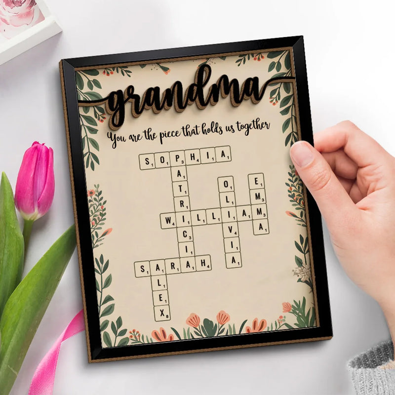 Custom Family Name Crossword Gifts for Grandma - Personalized Wooden Plaque