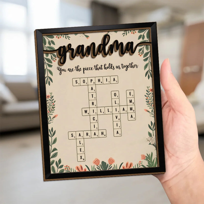 Custom Family Name Crossword Gifts for Grandma - Personalized Wooden Plaque