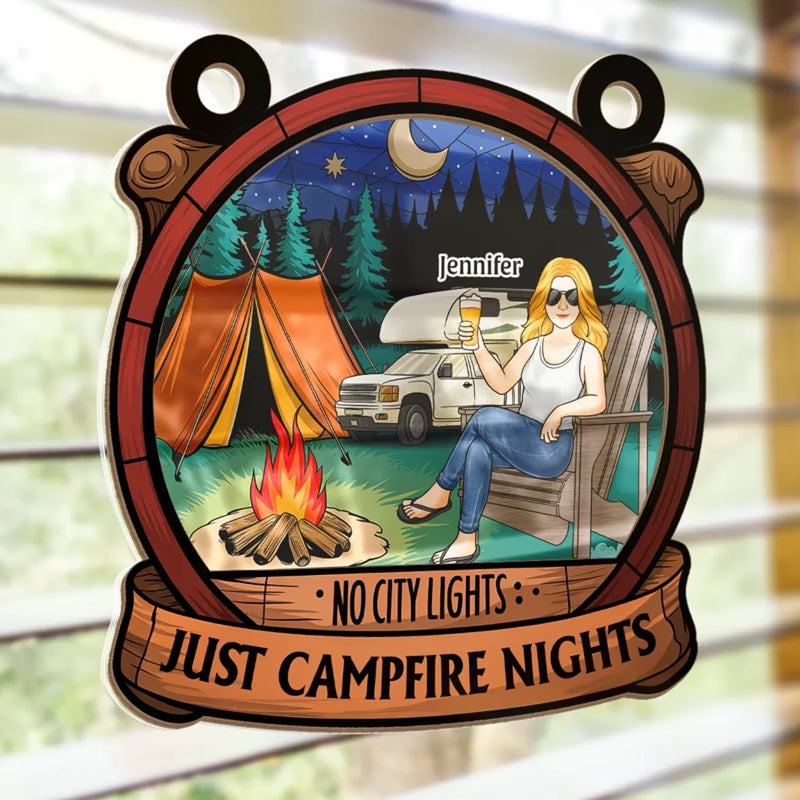 No City Lights - Camping Personalized Window Hanging Suncatcher Ornament - Gift For Camping Lovers