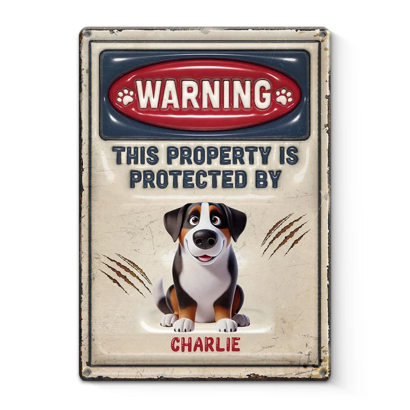 Custom Name Dog Warning Property Decor - Personalized Metal Sign