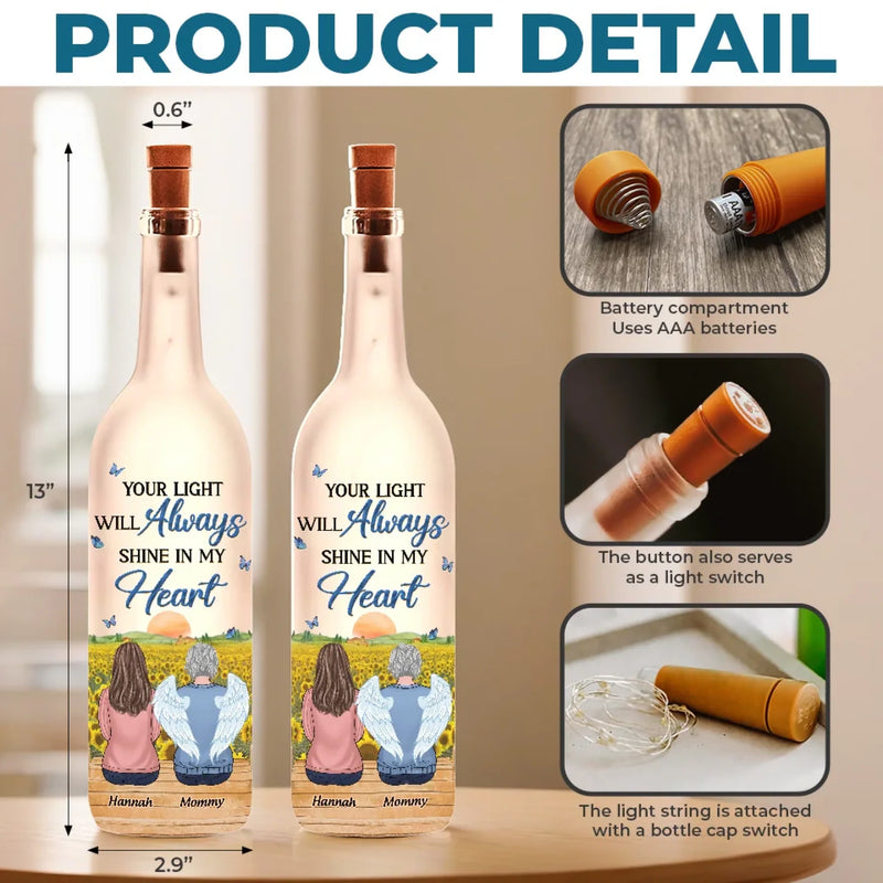 Always In My Soul - Memorial Personalized Custom Bottle Lamp - Sympathy Gift For Family Members