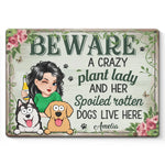 Custom Name Crazy Plant Lady Dog Lover Gifts - Personalized Metal Sign