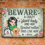 Custom Name Crazy Plant Lady Dog Lover Gifts - Personalized Metal Sign