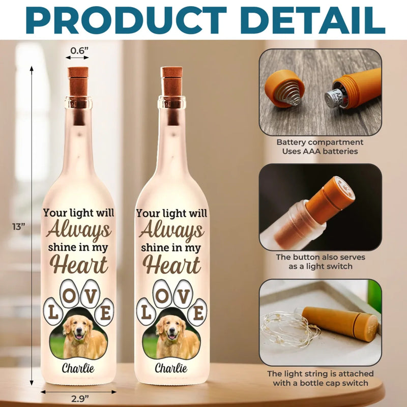 Custom Photo Your Light Will Forever Guide My Way - Memorial Personalized Custom Bottle Lamp - Sympathy Gift For Pet Owners, Pet Lovers