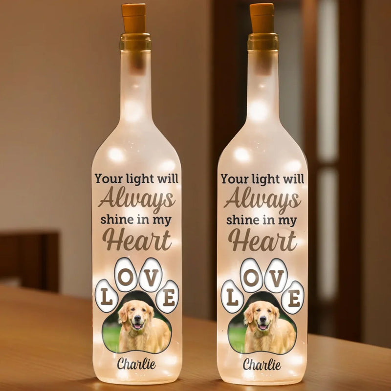 Custom Photo Your Light Will Forever Guide My Way - Memorial Personalized Custom Bottle Lamp - Sympathy Gift For Pet Owners, Pet Lovers