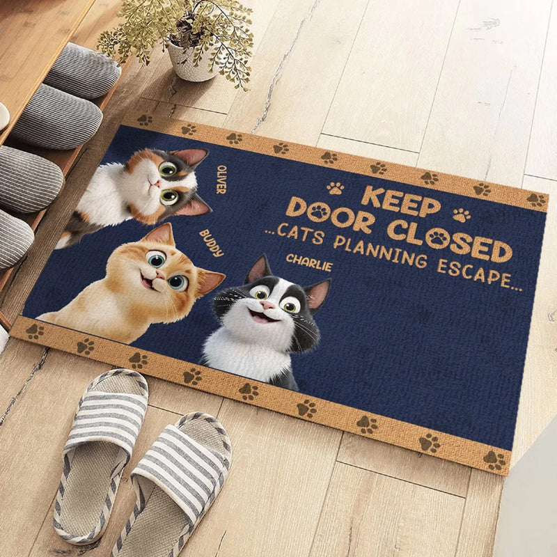 Custom Name Funny Cat Escape Gifts for Cat Lovers - Personalized Doormat