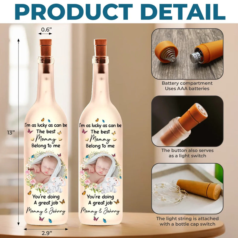 Custom Photo I'm As Lucky As Can Be - Family Personalized Custom Bottle Lamp - Baby Shower Gift, Gift For First Mom