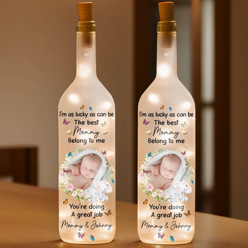 Custom Photo I'm As Lucky As Can Be - Family Personalized Custom Bottle Lamp - Baby Shower Gift, Gift For First Mom