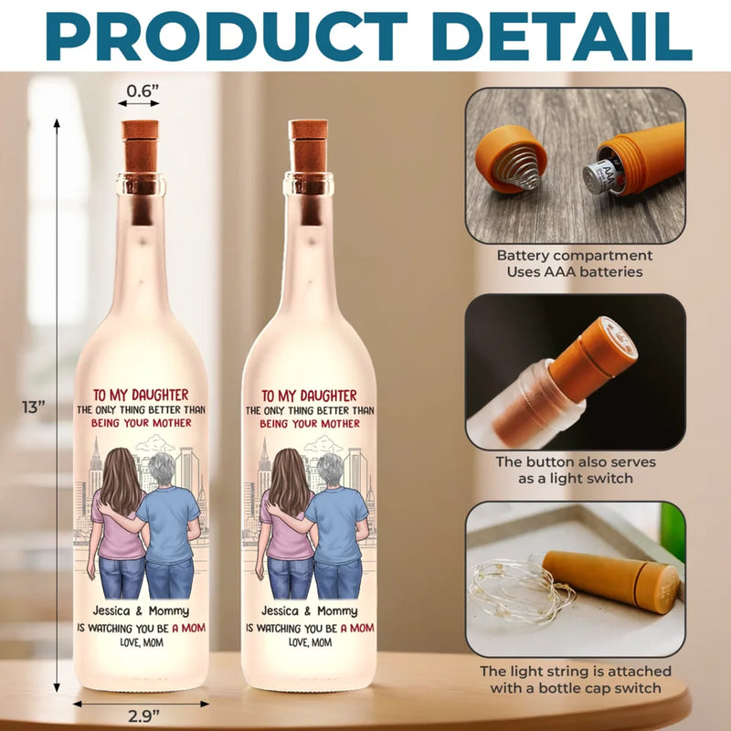 Love Grows As I Watch You Be A Mom - Family Personalized Custom Bottle Lamp - Gift For Mom, Daughter