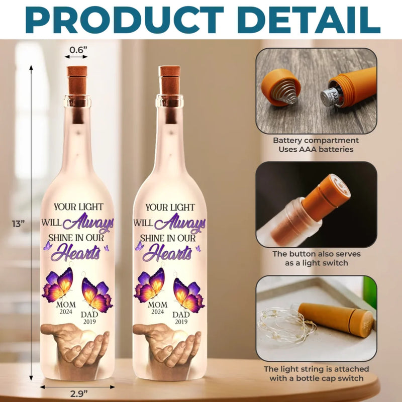 Custom Memorial Butterfly Name Date Tribute - Personalized Bottle Lamp