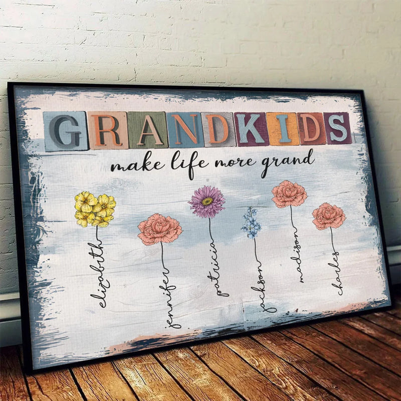 Happiness Is A Hug From A Grandchild - Family Personalized Custom Horizontal Poster - Gift For Mom, Grandma
