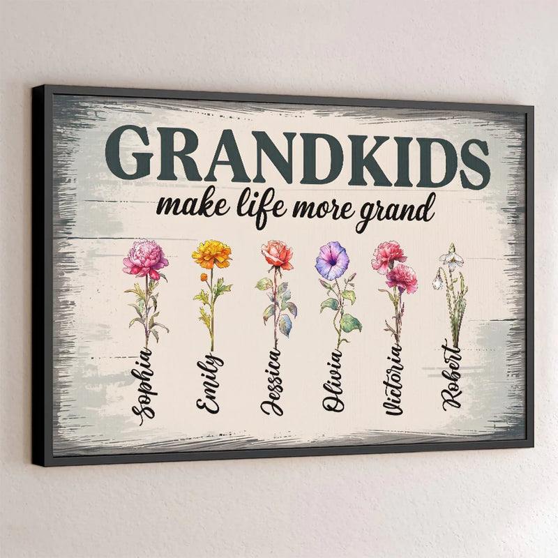Blessed With Grandkids, Blessed With Love - Family Personalized Custom Horizontal Poster - Gift For Mom, Grandma