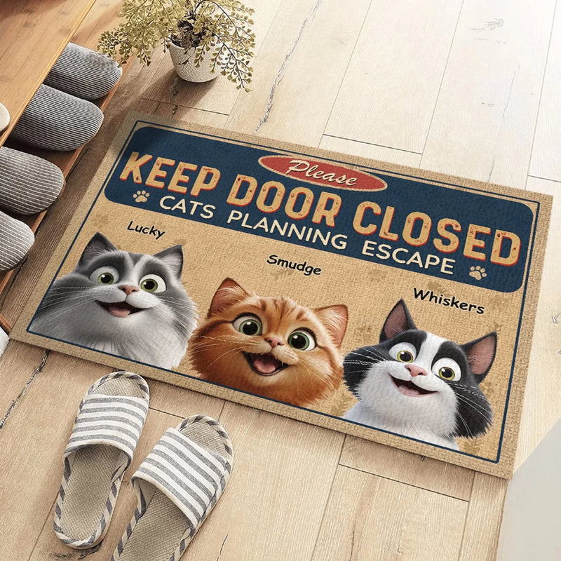 Custom Name Funny Cat Escape Gifts for Cat Lovers - Personalized Doormat