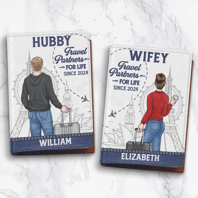 Custom Name Travel Partners Couple Gifts - Personalized Passport Cover