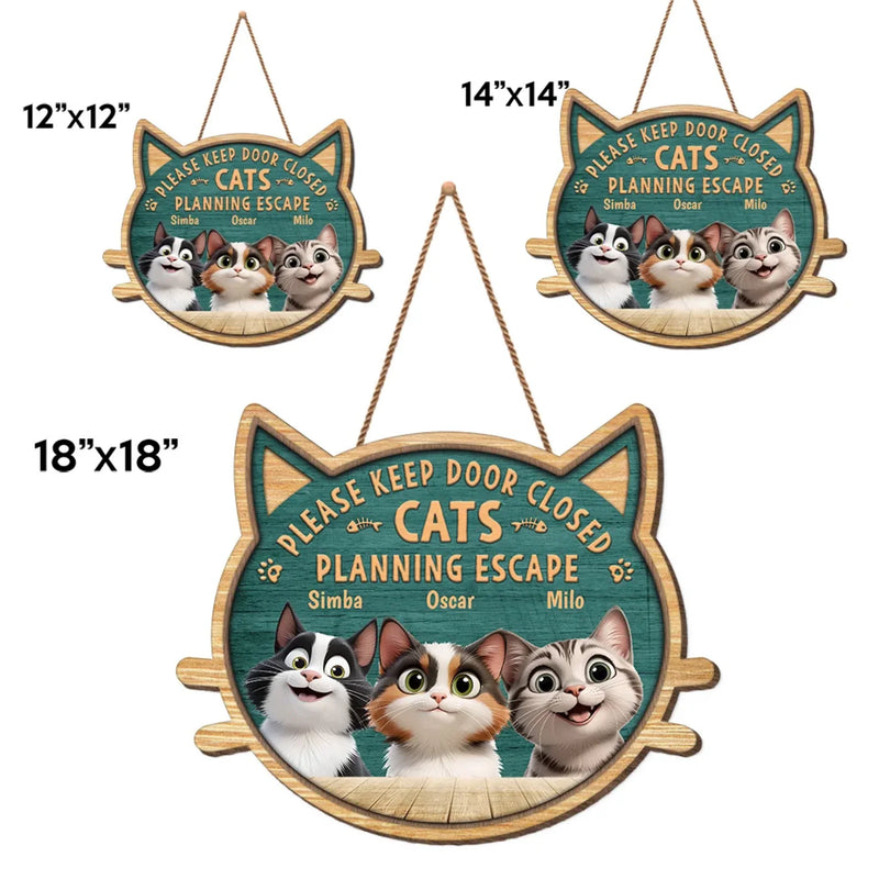Custom Name Funny Cat Door Sign for Cat Lovers - Personalized Wood Sign