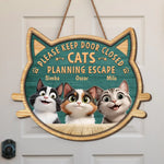 Custom Name Funny Cat Door Sign for Cat Lovers - Personalized Wood Sign