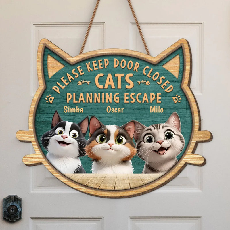 Custom Name Funny Cat Door Sign for Cat Lovers - Personalized Wood Sign