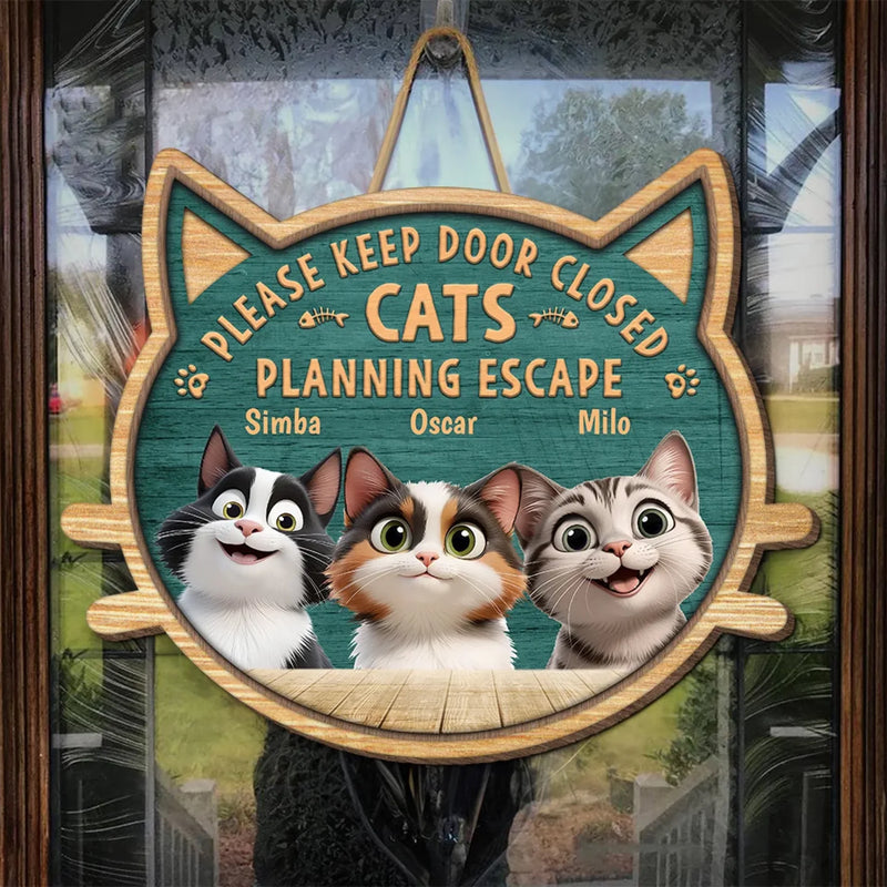 Custom Name Funny Cat Door Sign for Cat Lovers - Personalized Wood Sign