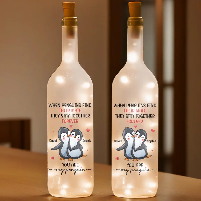 Custom Name Penguin Couple Gifts for Couples - Personalized Bottle Lamp
