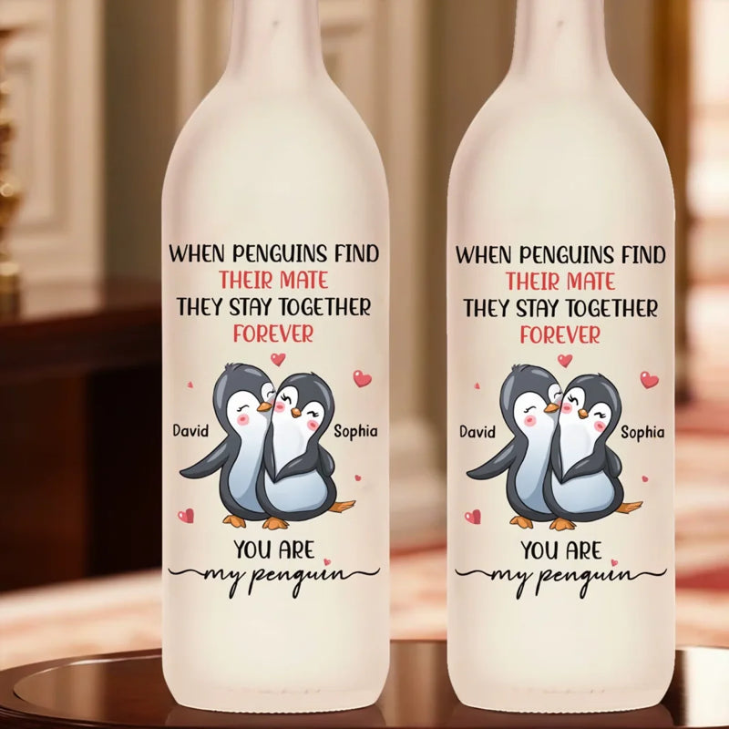 Custom Name Penguin Couple Gifts for Couples - Personalized Bottle Lamp