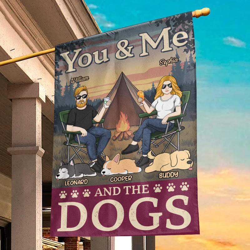 Custom Name Camping Couple and Dogs Gifts - Personalized Flag